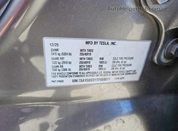 7SAYGDED1TF559017 2026 TESLA MODEL Silver Вид підкапотного простору