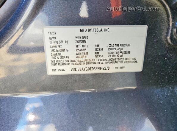 7SAYGDED3PF942270 2023 TESLA MODEL Gray Вид підкапотного простору