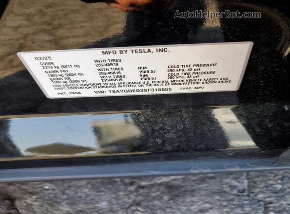 7SAYGDED3SF318655 2025 TESLA MODEL Черный Вид подкапотного пространства