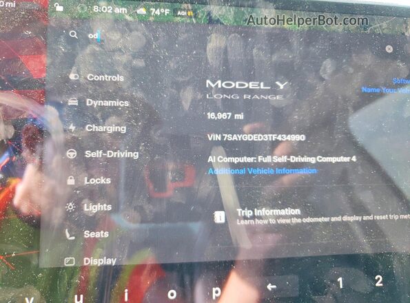 7SAYGDED3TF434990 2026 TESLA MODEL Charcoal Vista del cuadro de instrumentos