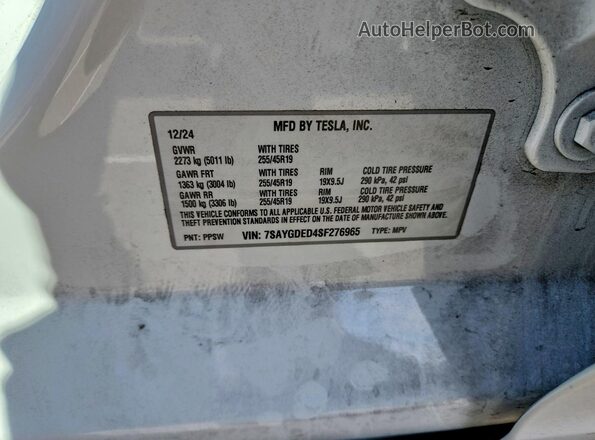 7SAYGDED4SF276965 2025 TESLA MODEL Белый Вид подкапотного пространства