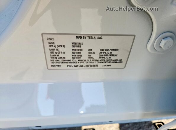 7SAYGDED4TF583506 2026 TESLA MODEL White Շարժիչի բաժամունքի տեսք