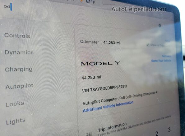 7SAYGDED5PF932811 2023 TESLA MODEL Black Vista del cuadro de instrumentos