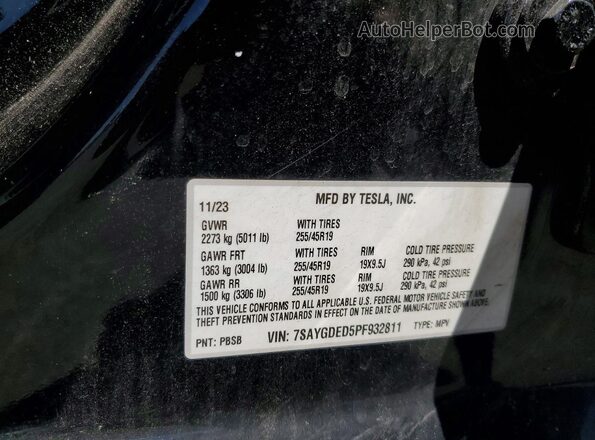 7SAYGDED5PF932811 2023 TESLA MODEL Black Vista de la etiqueta del VIN