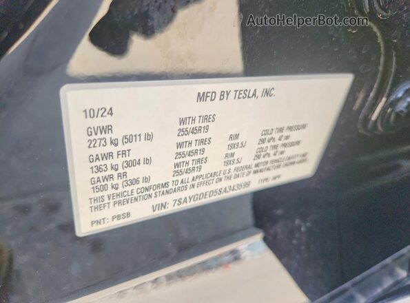 7SAYGDED5SA343599 2025 TESLA MODEL Черный Вид подкапотного пространства
