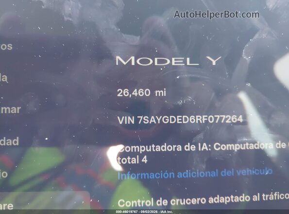 7SAYGDED6RF077264 2024 TESLA MODEL Y Gray Հետևի նստատեղերի տեսք