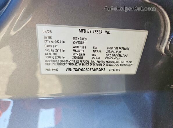7SAYGDED6TA430588 2026 TESLA MODEL Silver Widok komory silnika