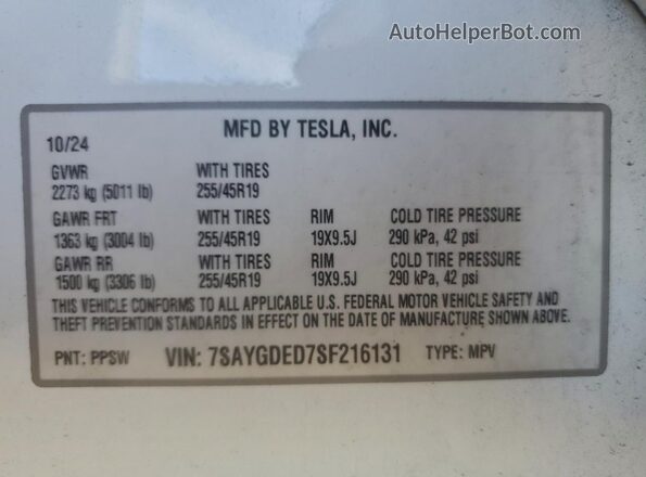 7SAYGDED7SF216131 2025 TESLA MODEL White Widok komory silnika