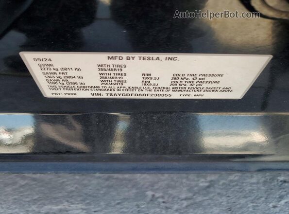 7SAYGDED8RF230355 2024 TESLA MODEL Black Widok komory silnika