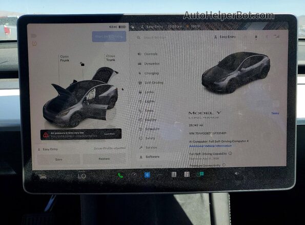 7SAYGDED8SF231401 2025 TESLA MODEL Белый Вид щитка приборов