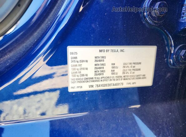 7SAYGDED8TA469179 2026 TESLA MODEL Blue ძრავის განყოფილების ხედი
