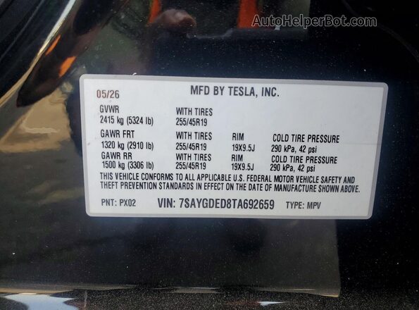 7SAYGDED8TA692659 2026 TESLA MODEL Black ძრავის განყოფილების ხედი