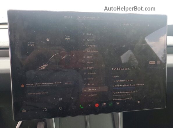 7SAYGDED8TA743285 2026 TESLA MODEL Charcoal Вид щитка приладів