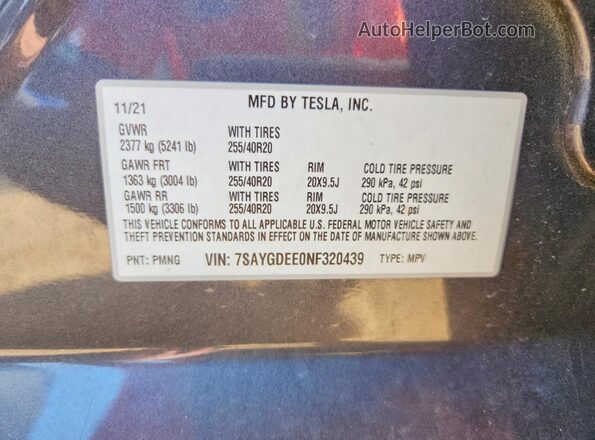 7SAYGDEE0NF320439 2022 TESLA MODEL Серый Вид подкапотного пространства
