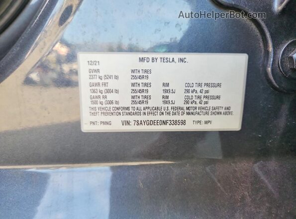7SAYGDEE0NF338598 2022 TESLA MODEL Угольный Вид подкапотного пространства