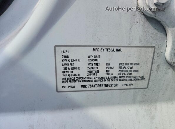 7SAYGDEE1NF331501 2022 TESLA MODEL White ძრავის განყოფილების ხედი