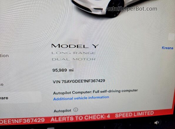 7SAYGDEE1NF367429 2022 TESLA MODEL White Vista del cuadro de instrumentos