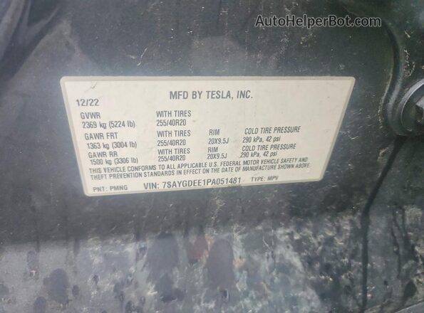 7SAYGDEE1PA051481 2023 TESLA MODEL Gray Շարժիչի բաժամունքի տեսք