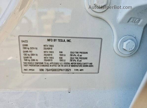 7SAYGDEE2PA113521 2023 TESLA MODEL White Вид підкапотного простору