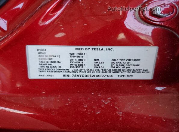 7SAYGDEE2RA227134 2024 TESLA MODEL Red Vista del compartimento del motor