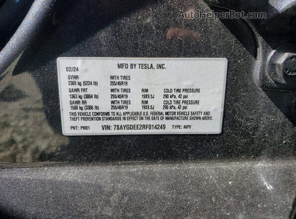 7SAYGDEE2RF014249 2024 TESLA MODEL Charcoal 360 interior view