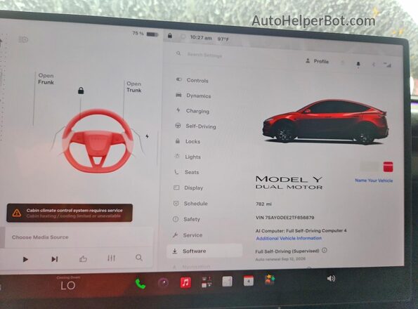 7SAYGDEE2TF656879 2026 TESLA MODEL Red ხელსაწყოთა პანელის ხედი