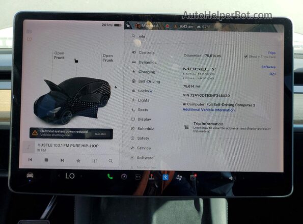 7SAYGDEE3NF348039 2022 TESLA MODEL Gray ხელსაწყოთა პანელის ხედი