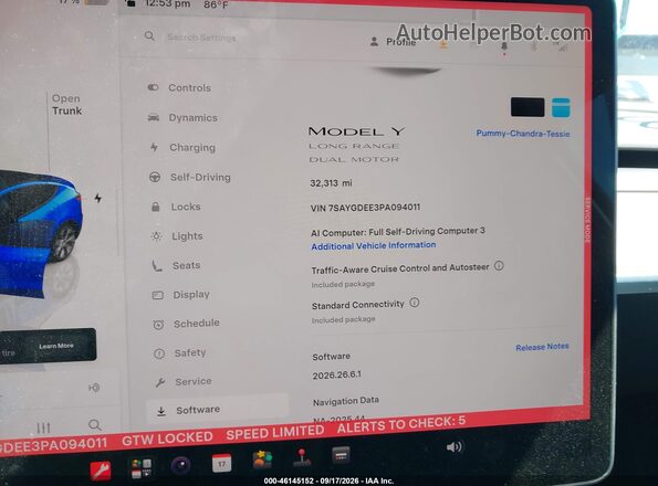7SAYGDEE3PA094011 2023 TESLA MODEL Y Blue Հետևի նստատեղերի տեսք