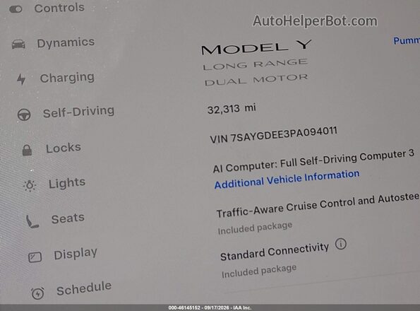 7SAYGDEE3PA094011 2023 TESLA MODEL Y Blue 