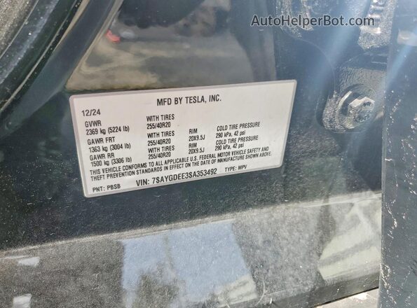 7SAYGDEE3SA353492 2025 TESLA MODEL Black ძრავის განყოფილების ხედი