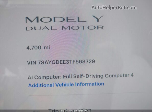 7SAYGDEE3TF568729 2026 TESLA MODEL Y White 