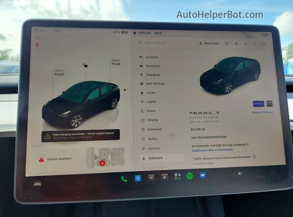 7SAYGDEE4PA113245 2023 TESLA MODEL Gray ხელსაწყოთა პანელის ხედი
