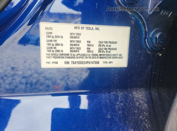7SAYGDEE4PA147508 2023 TESLA MODEL Blue Շարժիչի բաժամունքի տեսք