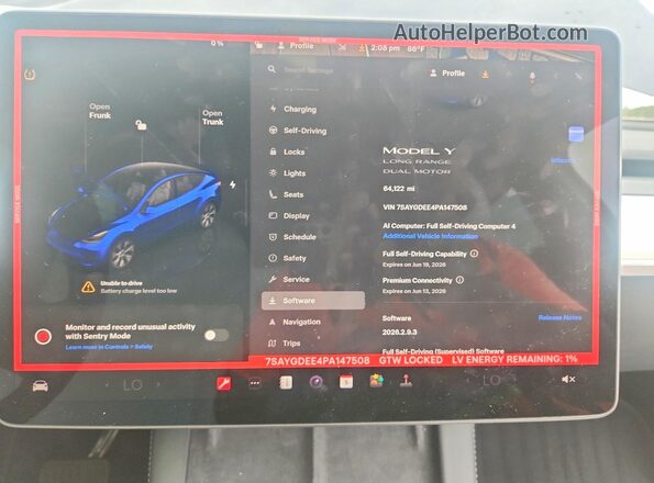 7SAYGDEE4PA147508 2023 TESLA MODEL Blue Սարքավորումների վահանակի տեսք
