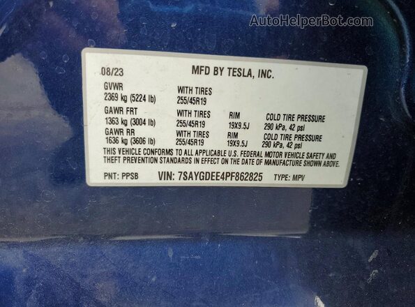 7SAYGDEE4PF862825 2023 TESLA MODEL Blue ძრავის განყოფილების ხედი