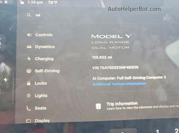 7SAYGDEE5NF481515 2022 TESLA MODEL White Instrument cluster view