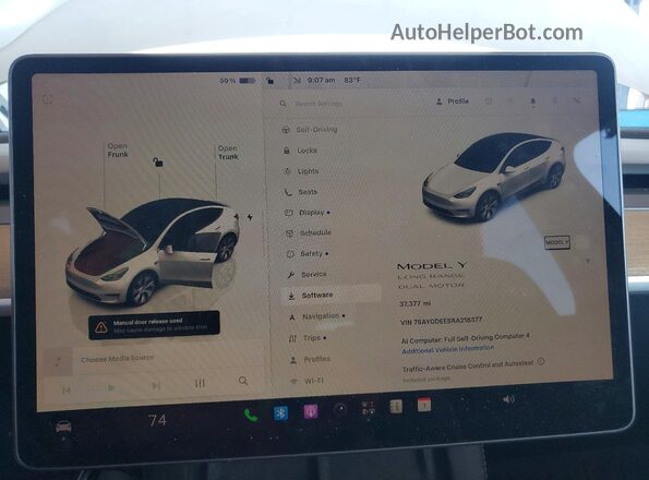 7SAYGDEE5RA218377 2024 TESLA MODEL White Vista del cuadro de instrumentos