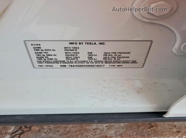 7SAYGDEE5RA218377 2024 TESLA MODEL White Vista del compartimento del motor