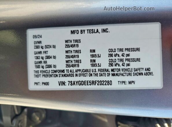 7SAYGDEE5RF202280 2024 TESLA MODEL Gray Շարժիչի բաժամունքի տեսք