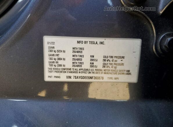7SAYGDEE6NF360878 2022 TESLA MODEL Серый Вид подкапотного пространства