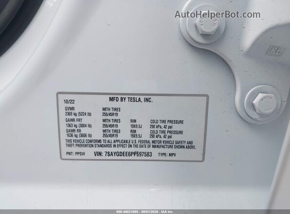 7SAYGDEE6PF597583 2023 TESLA MODEL Y White Շարժիչի բաժամունքի տեսք