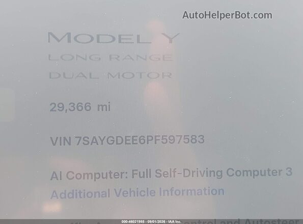 7SAYGDEE6PF597583 2023 TESLA MODEL Y White 