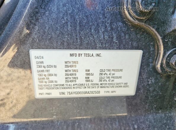 7SAYGDEE6RA282508 2024 TESLA MODEL Серый Вид наклейки с VIN-кодом