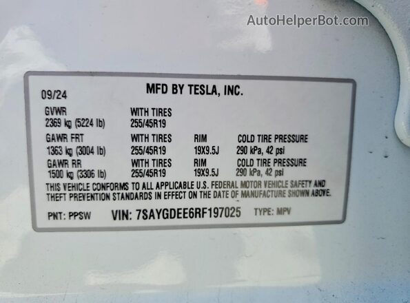 7SAYGDEE6RF197025 2024 TESLA MODEL White Շարժիչի բաժամունքի տեսք