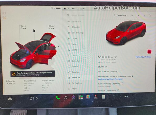 7SAYGDEE6SF225072 2025 TESLA MODEL Красный Вид щитка приборов