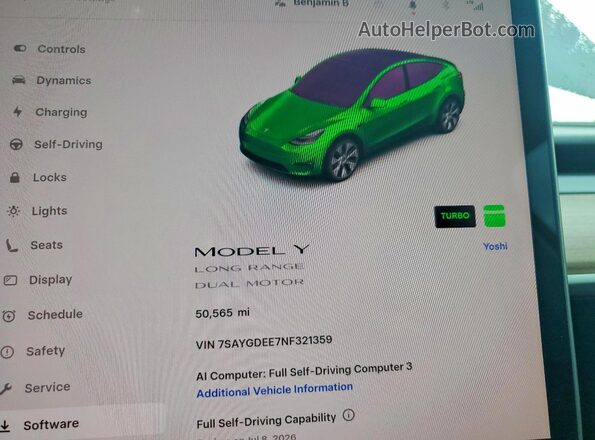 7SAYGDEE7NF321359 2022 TESLA MODEL Gray ხელსაწყოთა პანელის ხედი