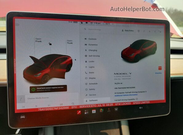 7SAYGDEE7NF342566 2022 TESLA MODEL Red Vista del cuadro de instrumentos