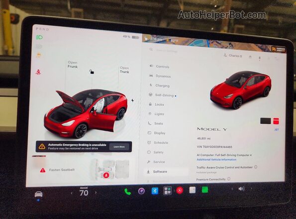 7SAYGDEE8PA144465 2023 TESLA MODEL Red ხელსაწყოთა პანელის ხედი