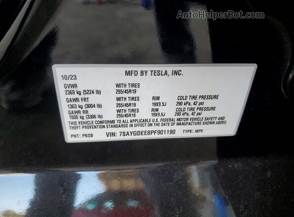 7SAYGDEE8PF901190 2023 TESLA MODEL Черный Вид наклейки с VIN-кодом
