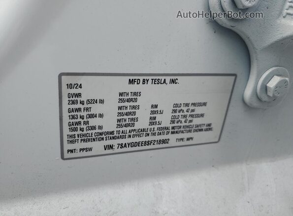 7SAYGDEE8SF218902 2025 TESLA MODEL White Widok wnętrza 360 stopni